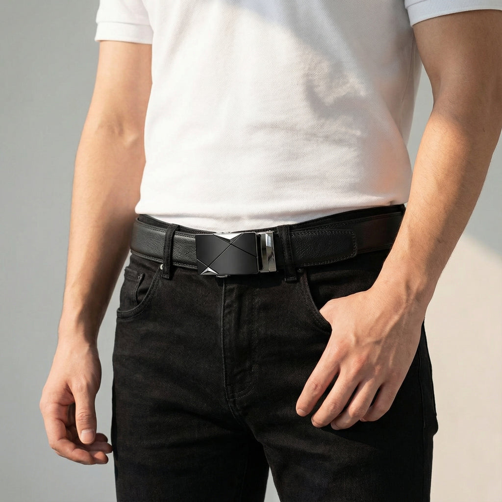 Men's Genuine Leather Belt – Automatic Ratchet Buckle