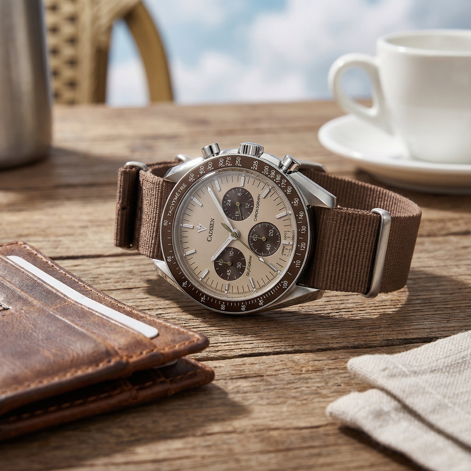 CADISEN Men's Sapphire Chronograph Watch Canvas