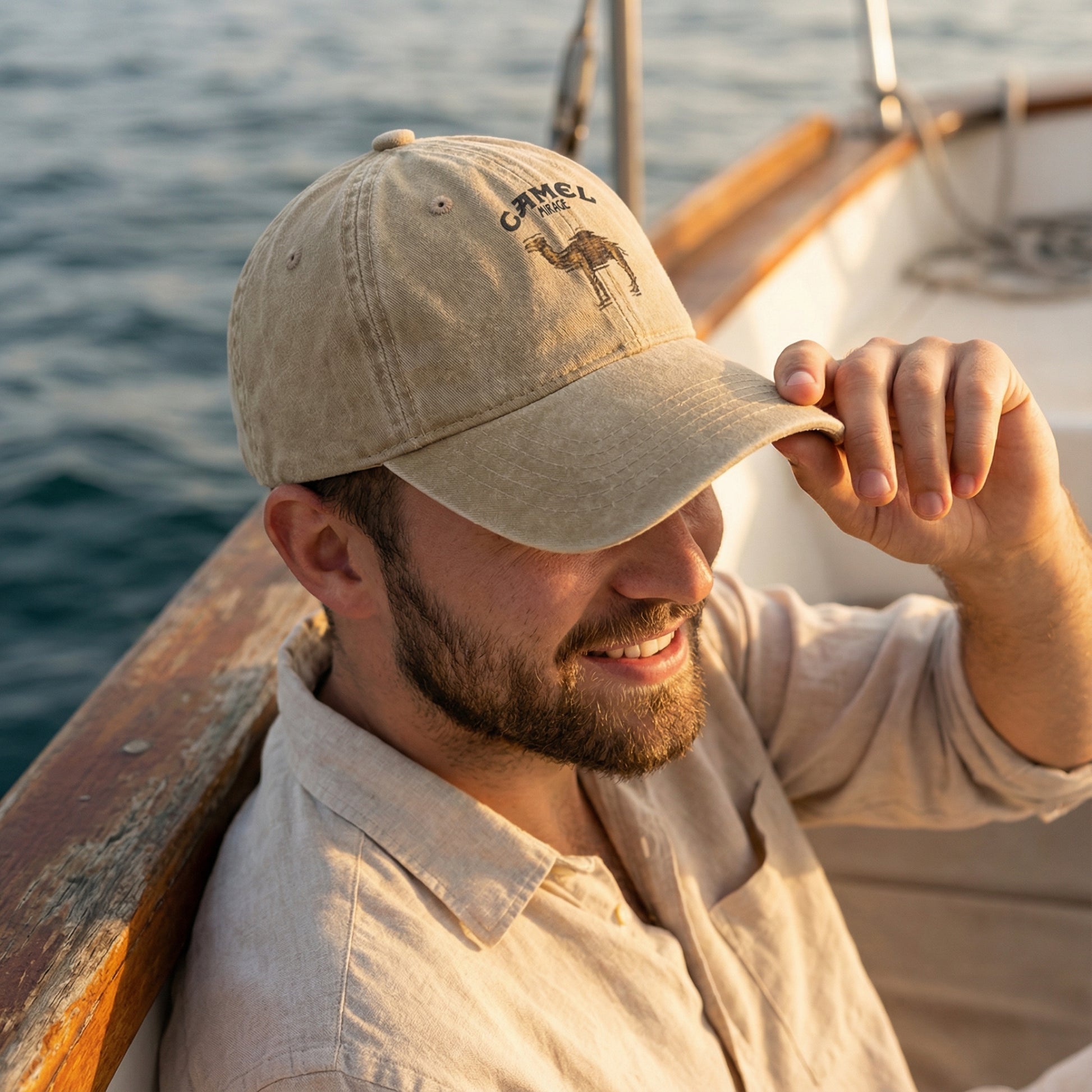 Camel Trucker Hat Distressed Vintage Cap