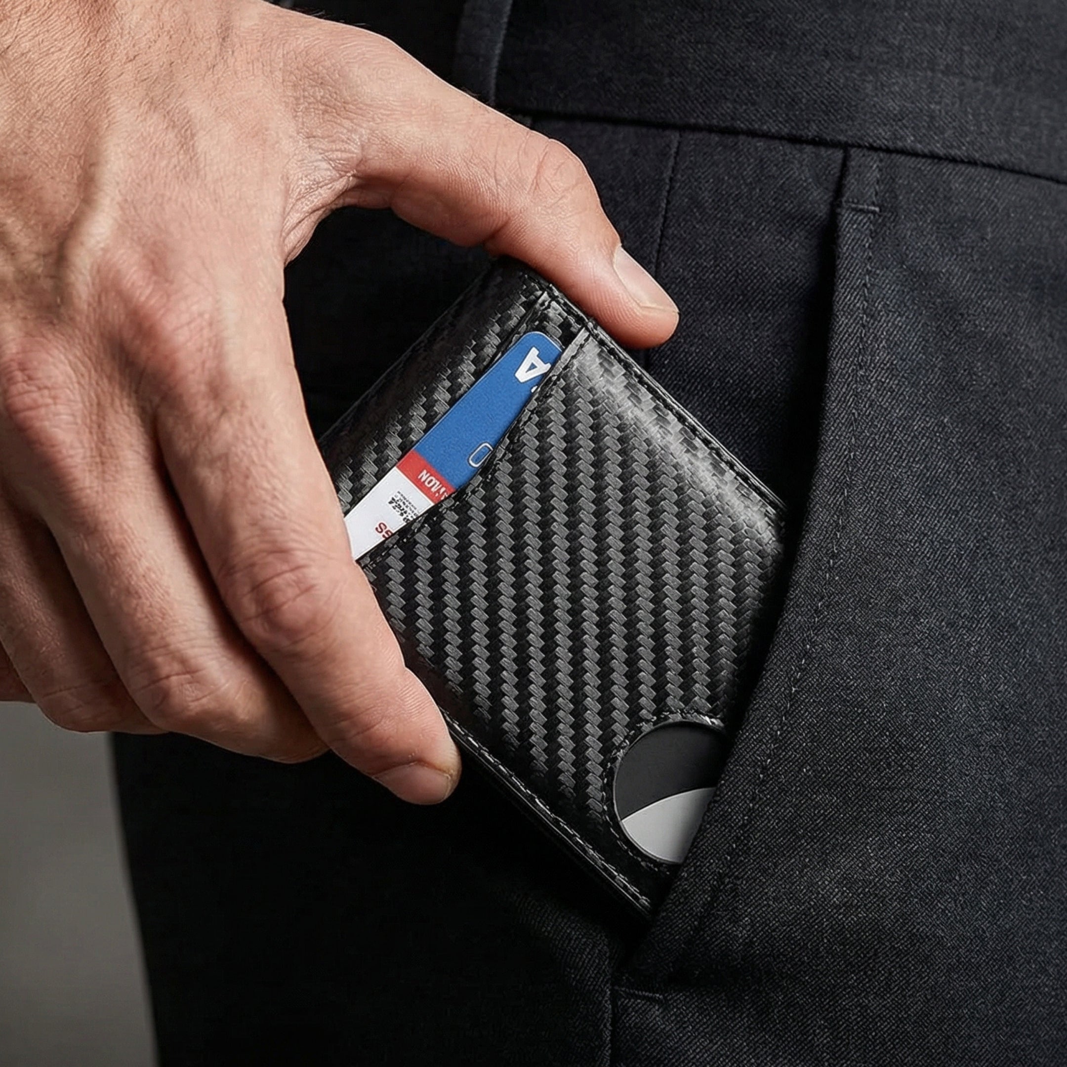 Men’s Slim Carbon-Fiber Wallet with RFID Protection – Black & Orange