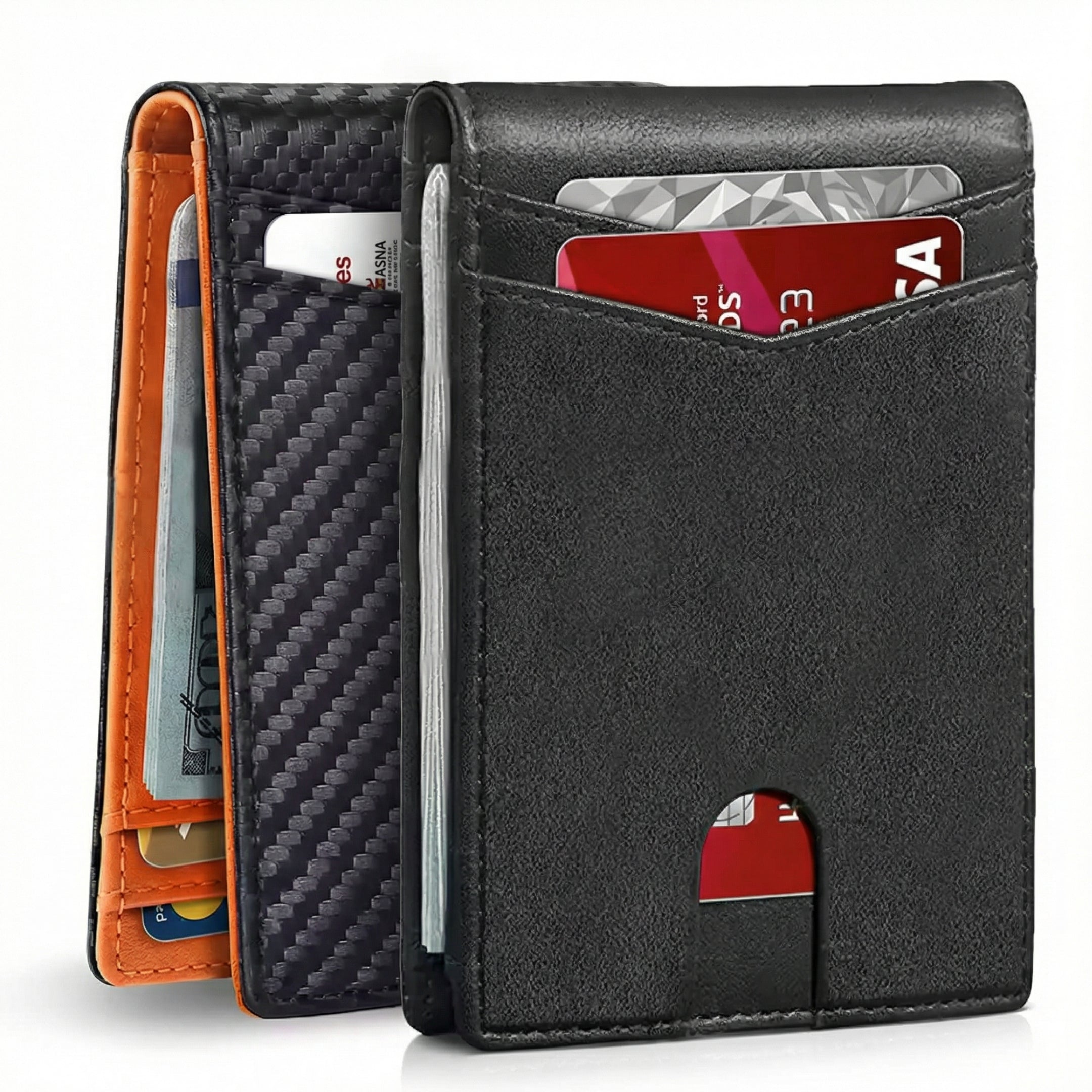 Men's Slim Carbon Fiber Wallet with RFID Protection – Black and Orange