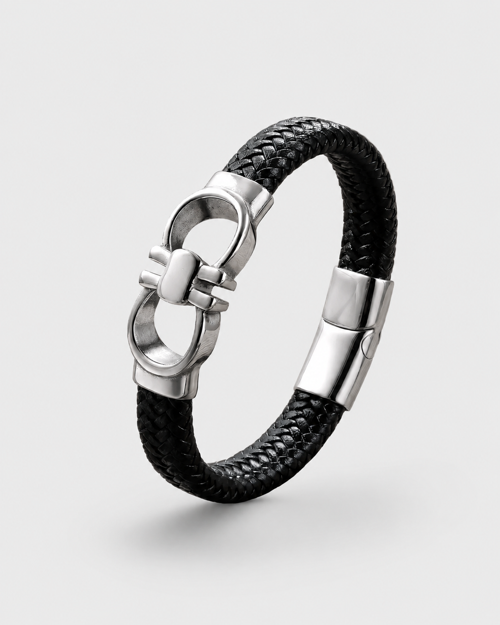 Stylish Men's Black Leather Bracelet – Silver Clasp