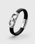 Stylish Men's Black Leather Bracelet – Silver Clasp
