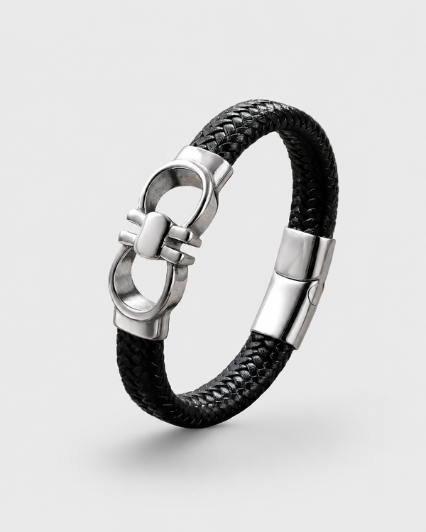Stylish Men's Black Leather Bracelet – Silver Clasp