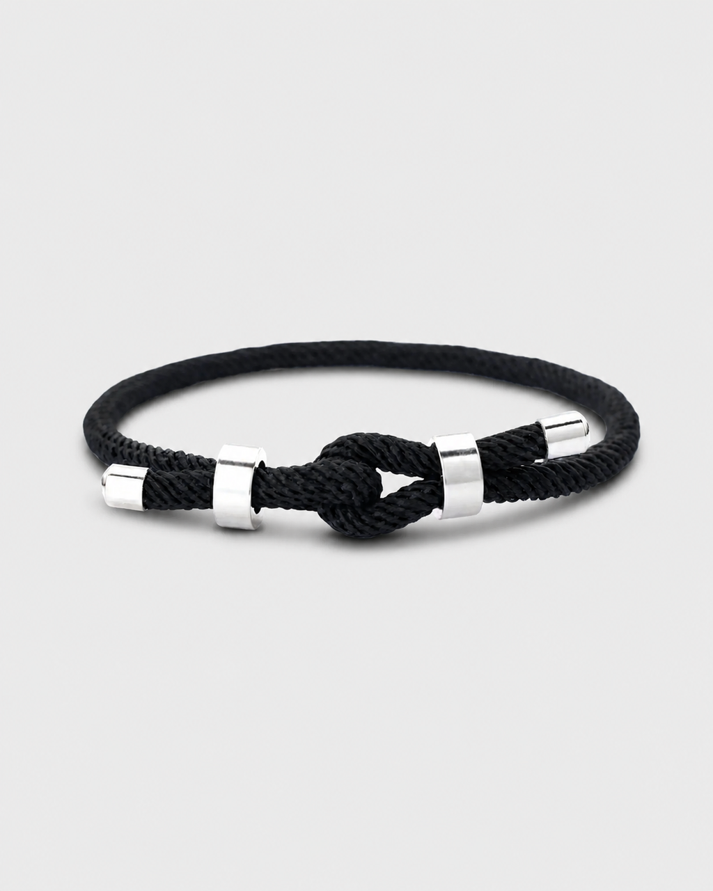 Men's Elegant Black Rope Bracelet – Silver Details
