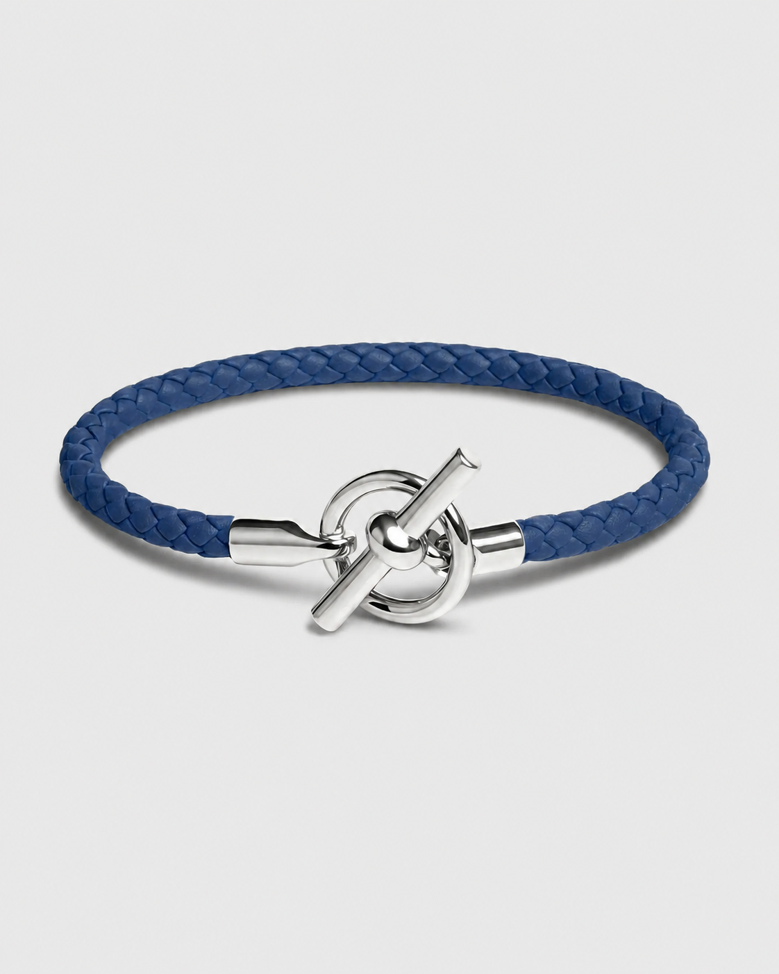 Stylish Blue Braided Men's Bracelet – Silver T-Bar Clasp