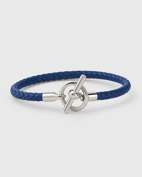 Stylish Blue Braided Men's Bracelet – Silver T-Bar Clasp