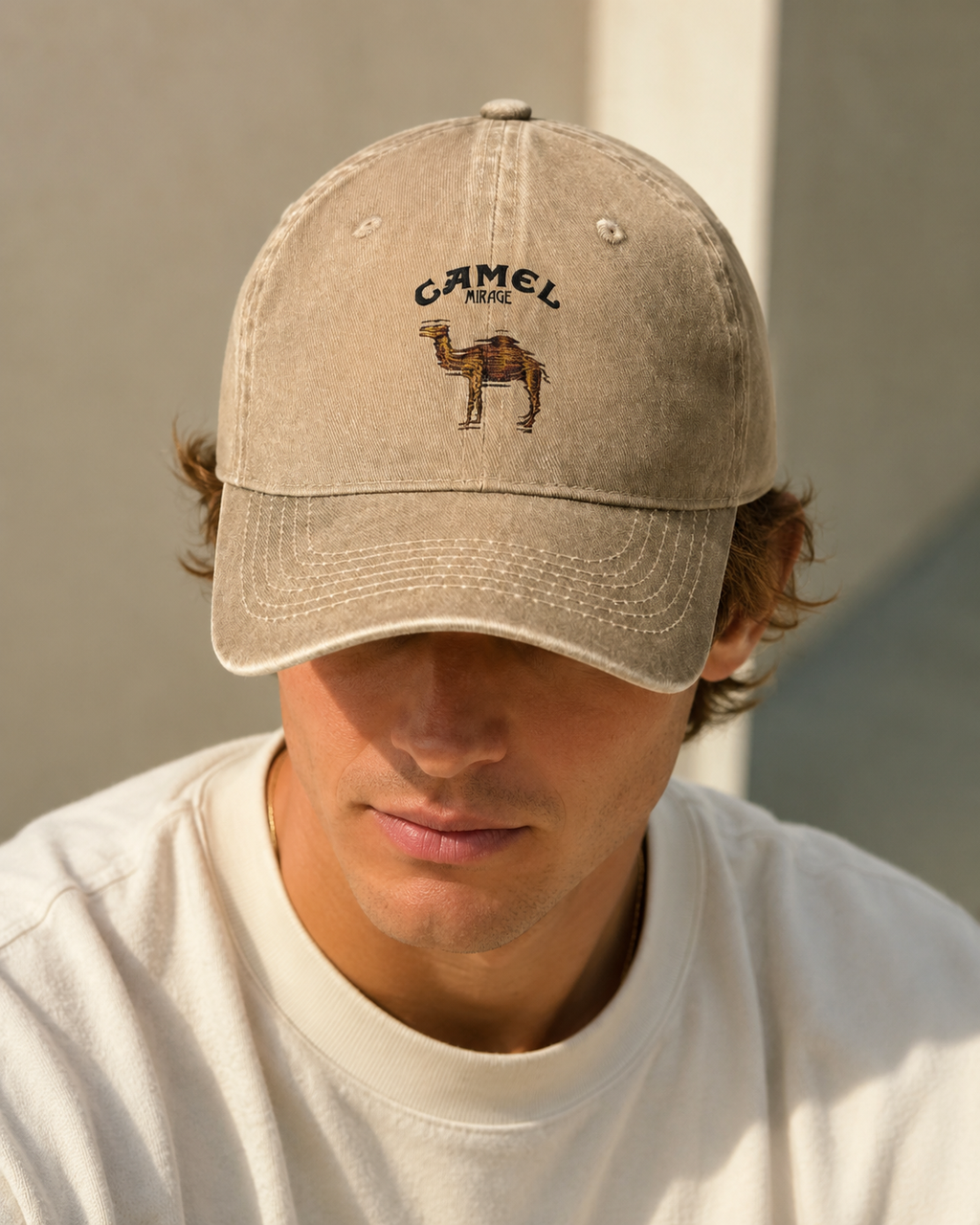 Boné Trucker Camel Desbotado Estilo Vintage
