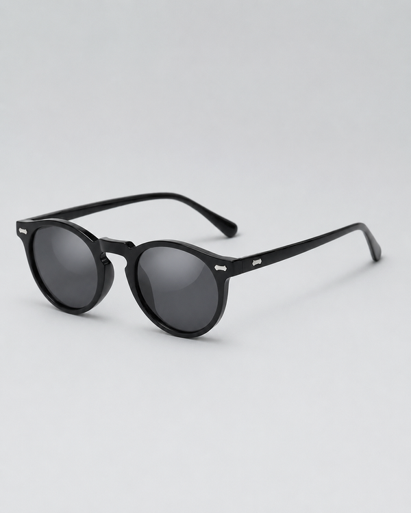 Óculos de Sol Redondo Preto Masculino Clássico - Leve e com Proteção UV