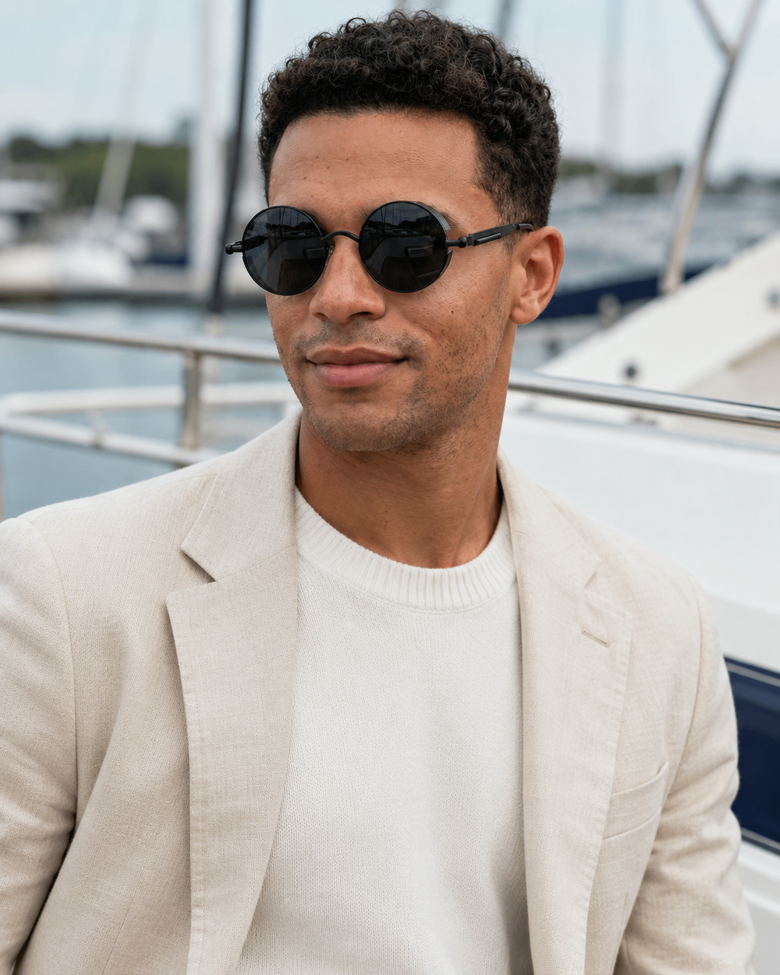 Óculos de Sol Redondo Moderno Masculino – Armação Preta Fosca