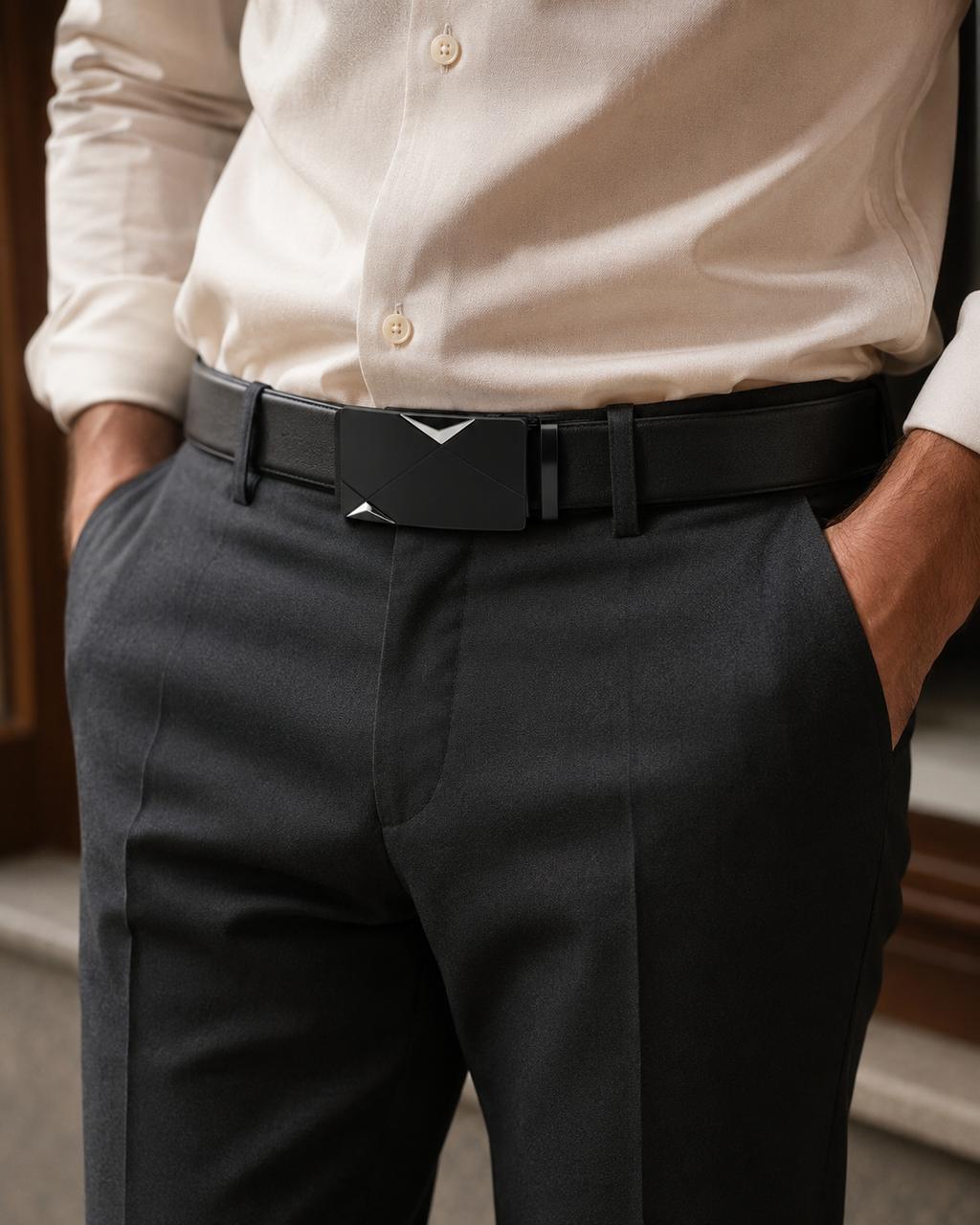 Men's Genuine Leather Belt – Automatic Ratchet Buckle