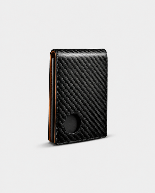 Carteira Masculina Slim de Fibra de Carbono com Proteção RFID – Preto e Laranja