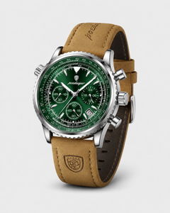 Relógio de Luxo POEDAGAR Masculino – Cronógrafo de 44mm com Mostrador Verde e Pulseira de Couro