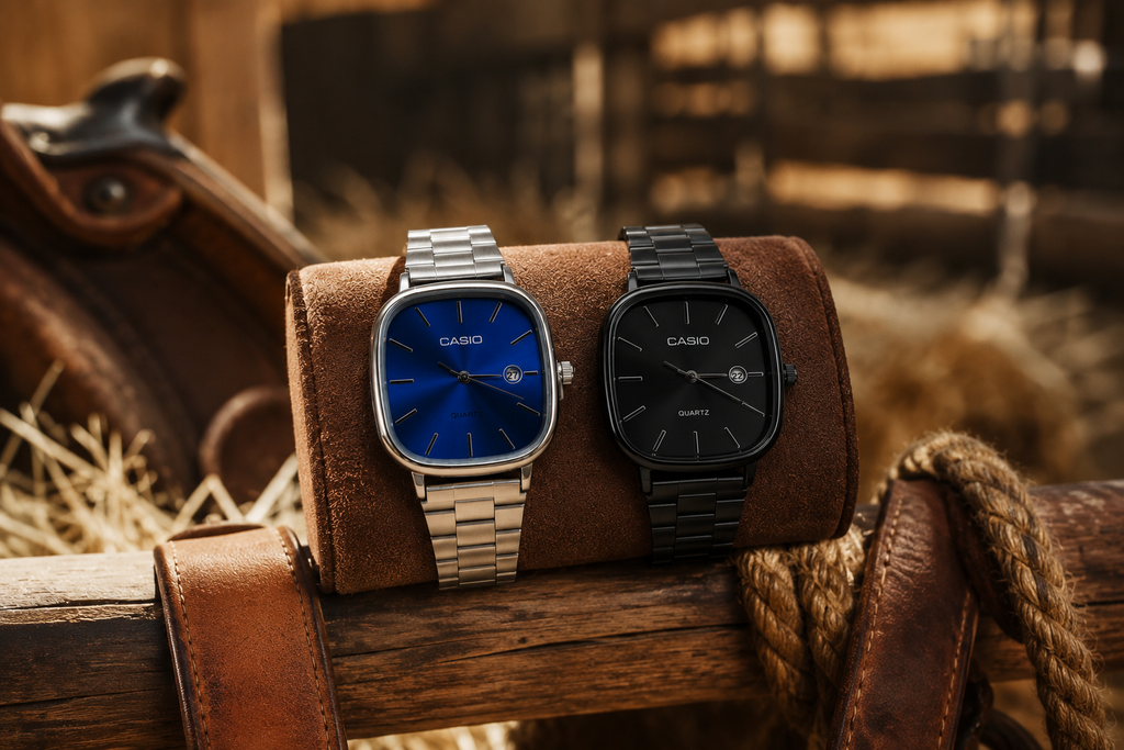 Casio Quartz Caixa Quadrada – Pulseira de Aço.