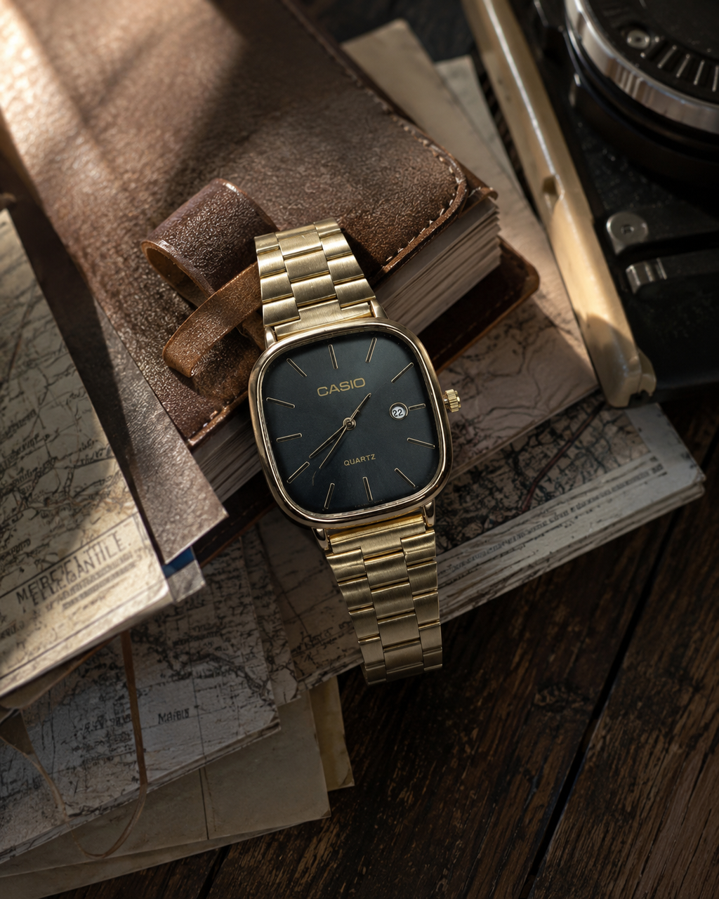 Casio Quartz Caixa Quadrada – Pulseira de Aço.