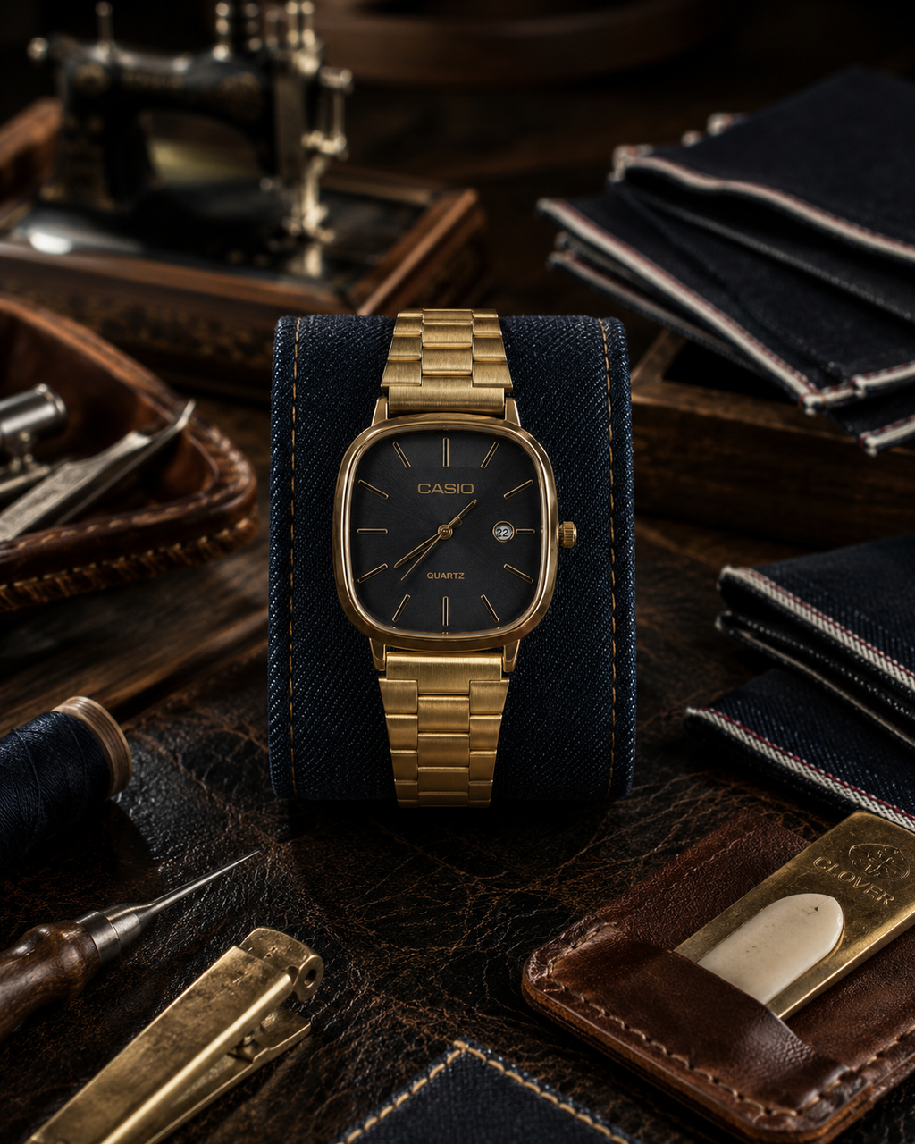 Casio Quartz Caixa Quadrada – Pulseira de Aço.