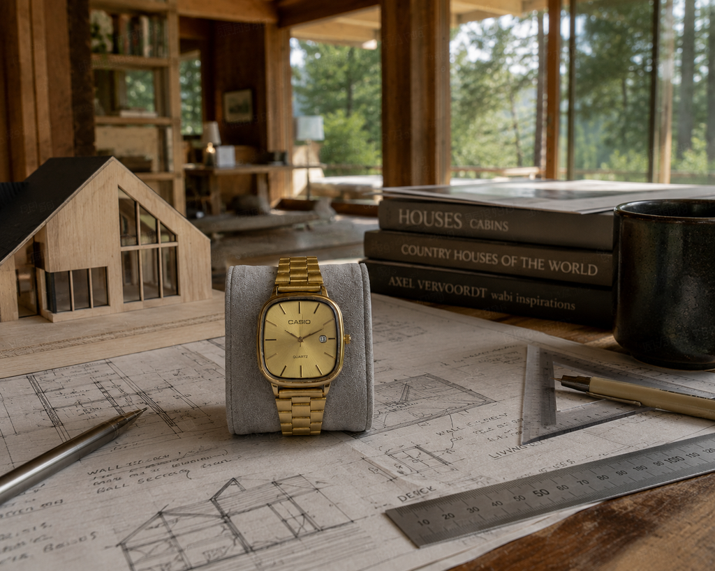 Casio Quartz Caixa Quadrada – Pulseira de Aço.
