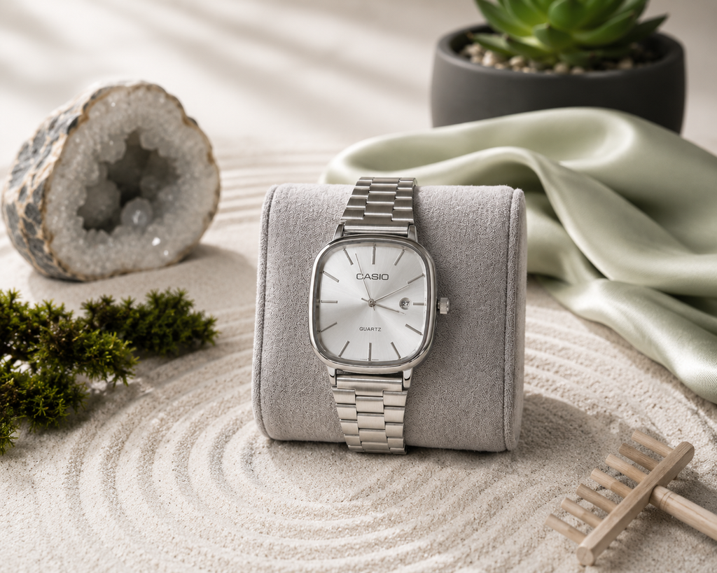 Casio Quartz Caixa Quadrada – Pulseira de Aço.