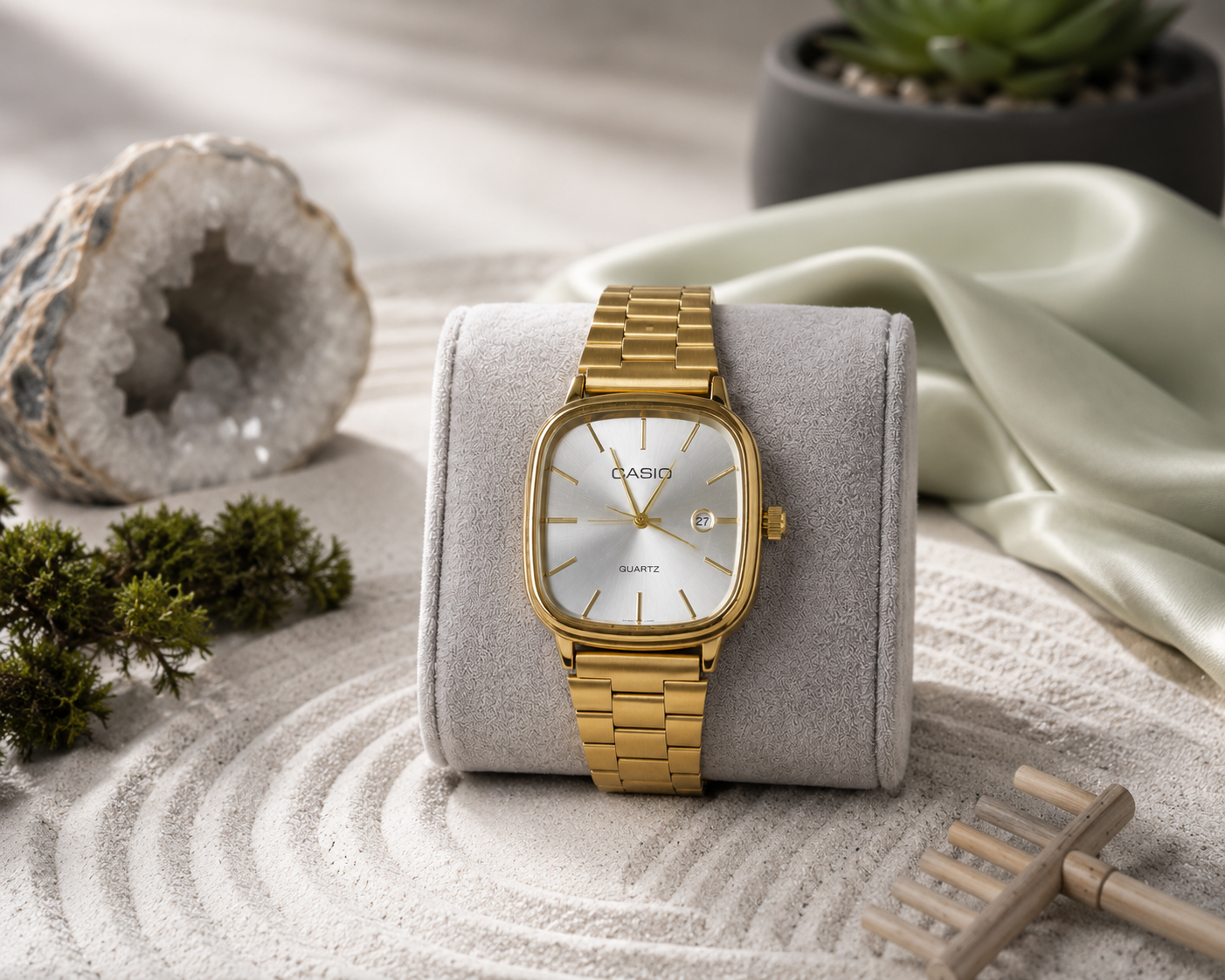 Casio Quartz Caixa Quadrada – Pulseira de Aço.