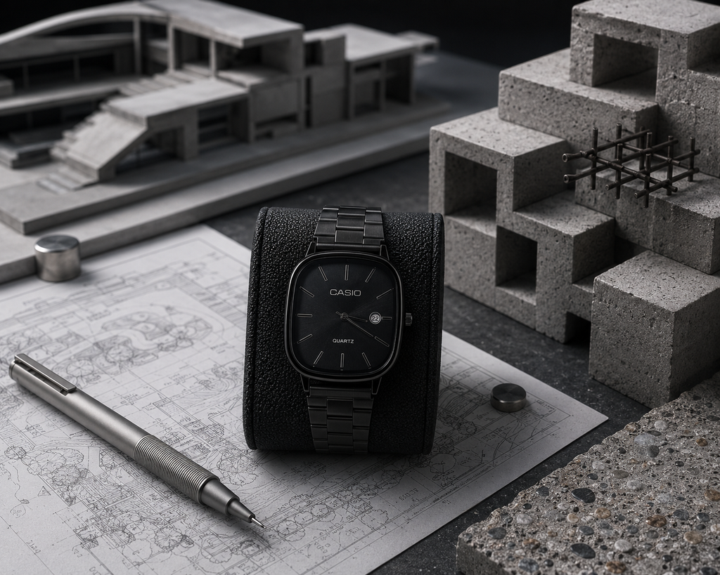 Casio Quartz Caixa Quadrada – Pulseira de Aço.