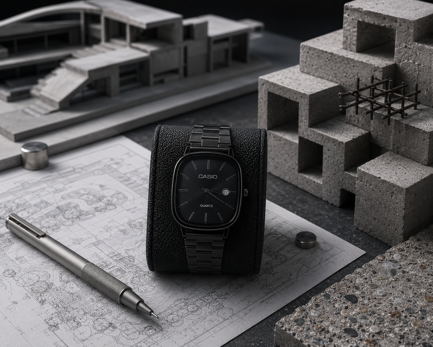 Casio Quartz Caixa Quadrada – Pulseira de Aço.