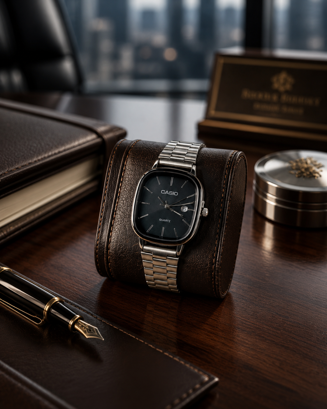 Casio Quartz Caixa Quadrada – Pulseira de Aço.