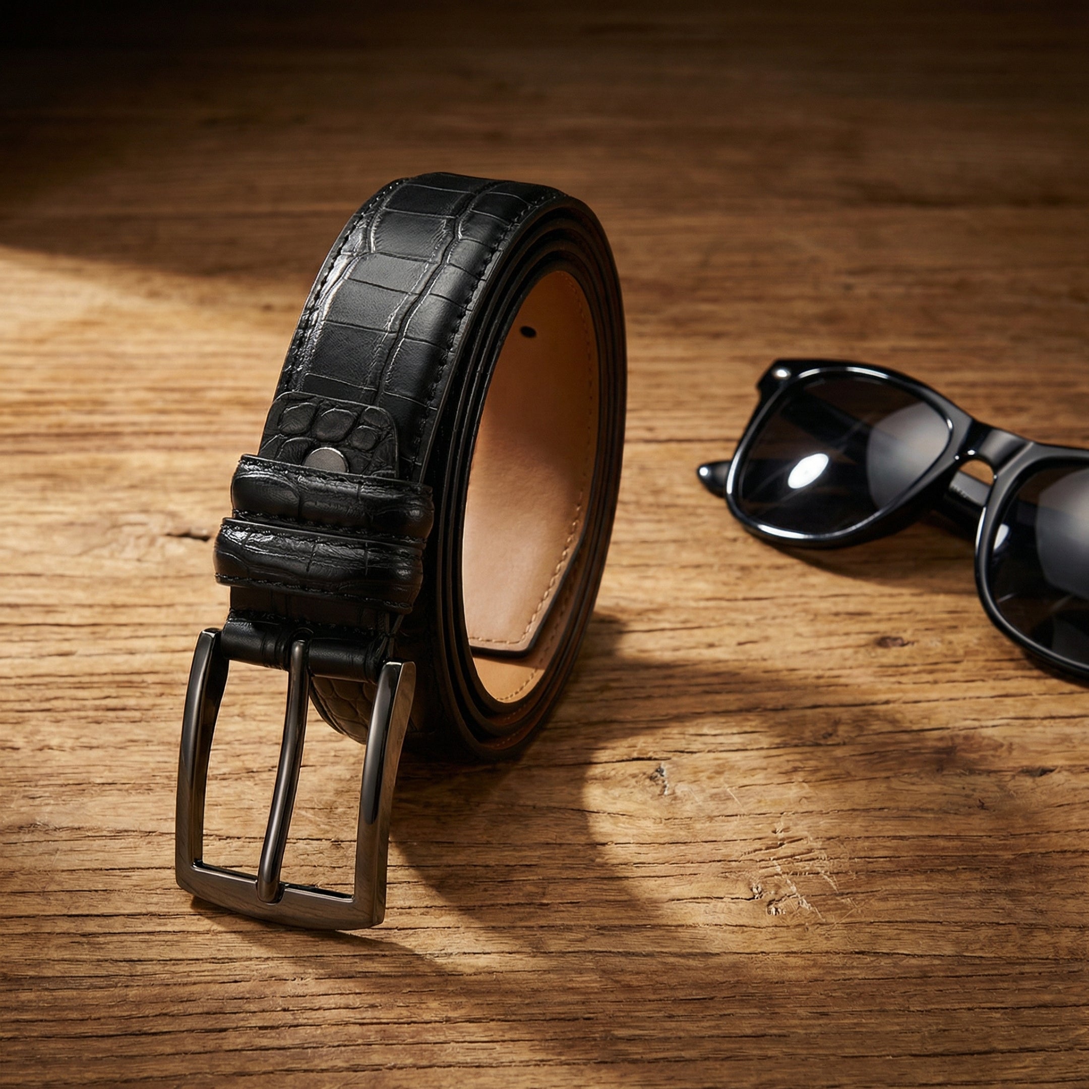 Premium textured leather belt with a refined finish and an elegant metal buckle. A timeless classic that delivers sophistication in every detail.
