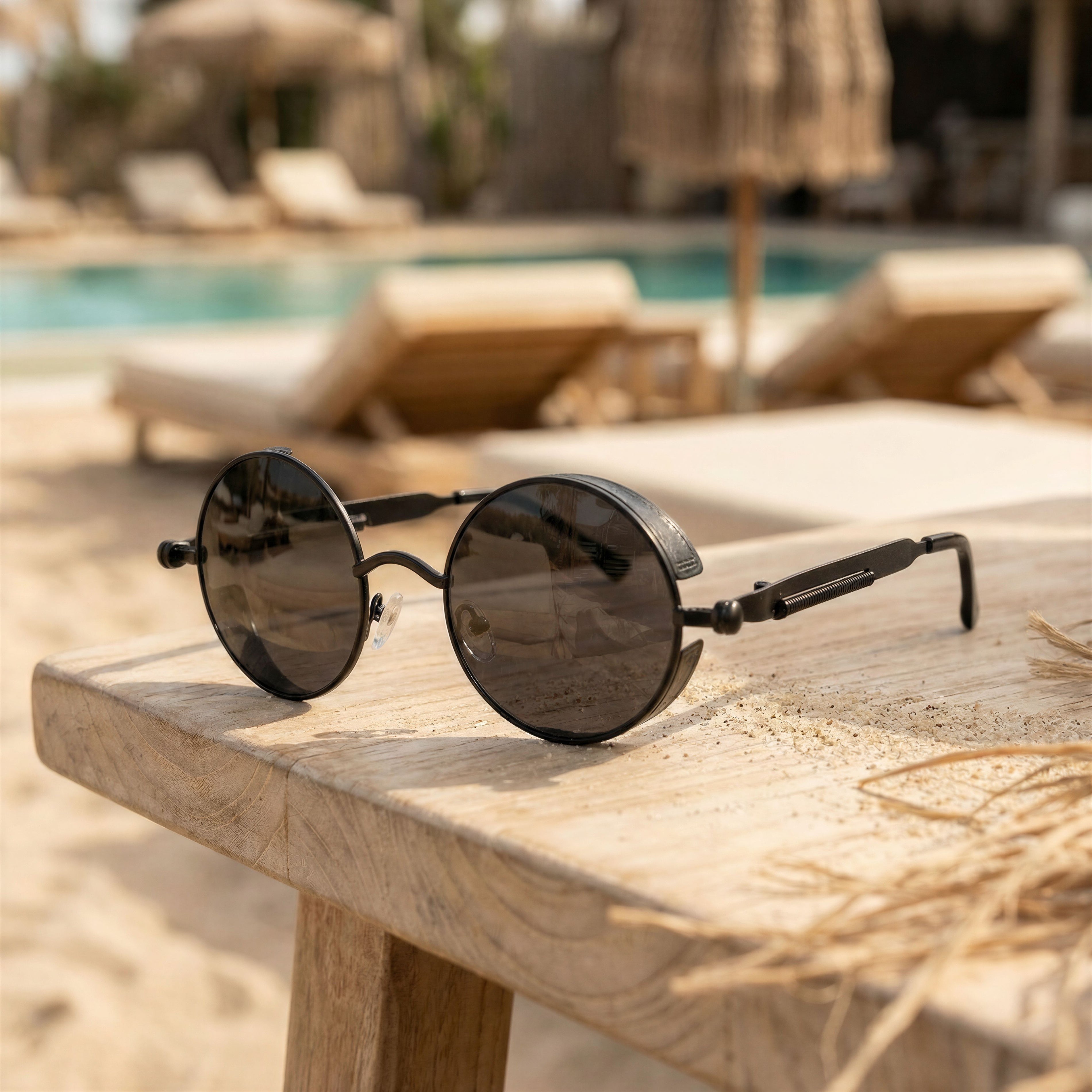 Men’s Modern Round Sunglasses – Matte Black Frame