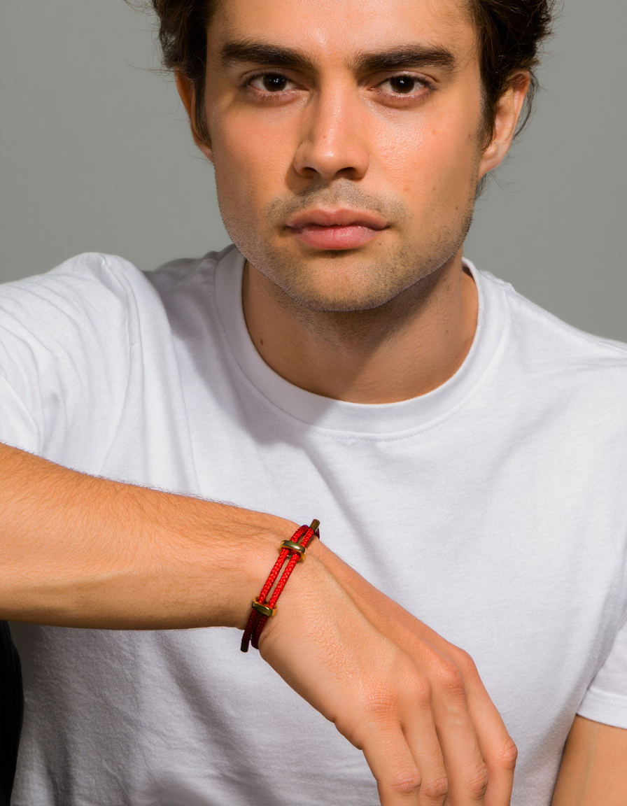 Vénir Men's Subtle Red String Adjustable Rope Bracelet - Minimalist Jewellery