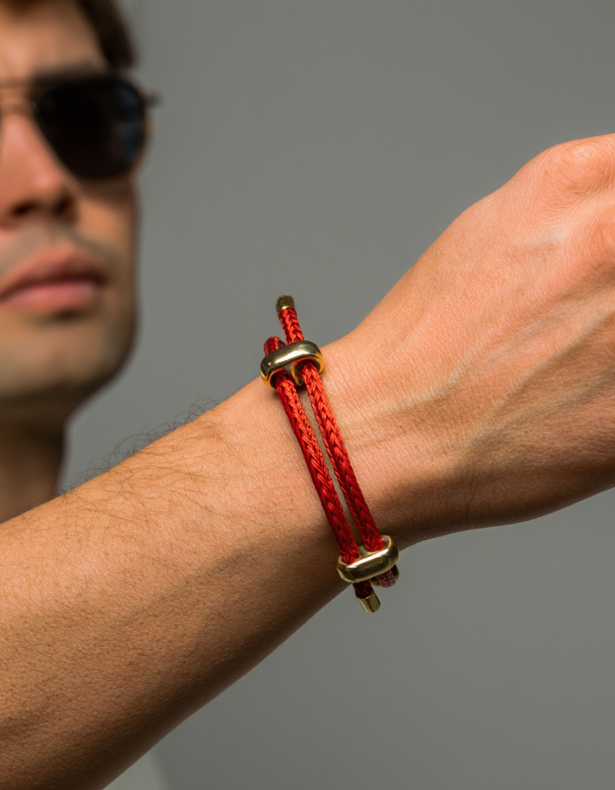 Vénir Men's Subtle Red String Adjustable Rope Bracelet - Minimalist Jewellery