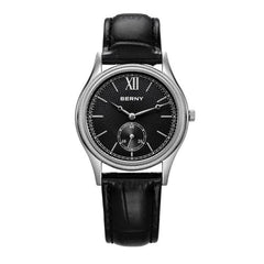 Vittorio Slim Dress Watch for Men - Classic 36mm Quartz with Black Leather Strap