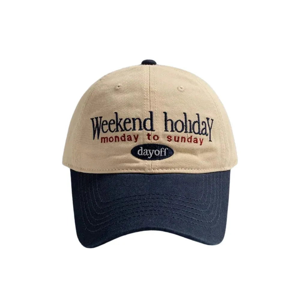 Weekend Holiday Embroidered Two-Tone Baseball Cap - Cream Crown, Blue Peak Casual Hat