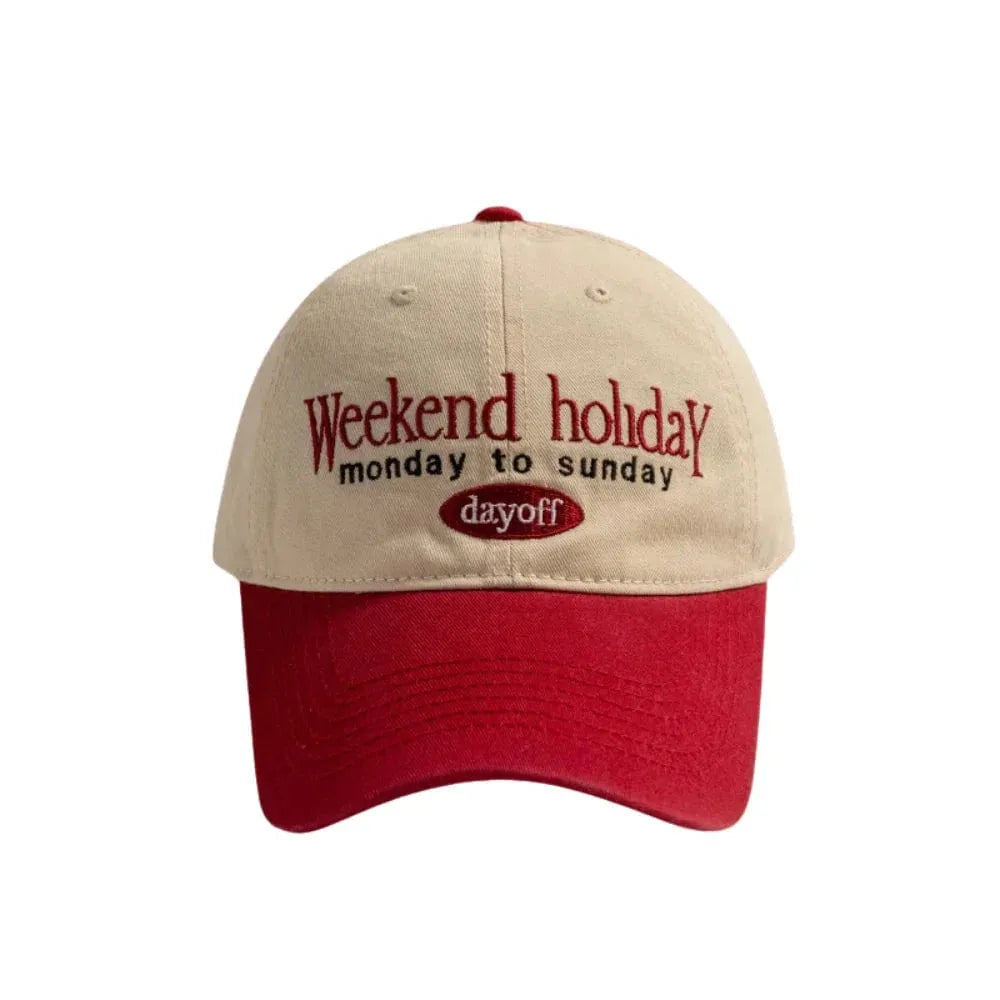 Weekend Holiday Embroidered Two-Tone Baseball Cap - Cream Crown, Red Peak Casual Hat