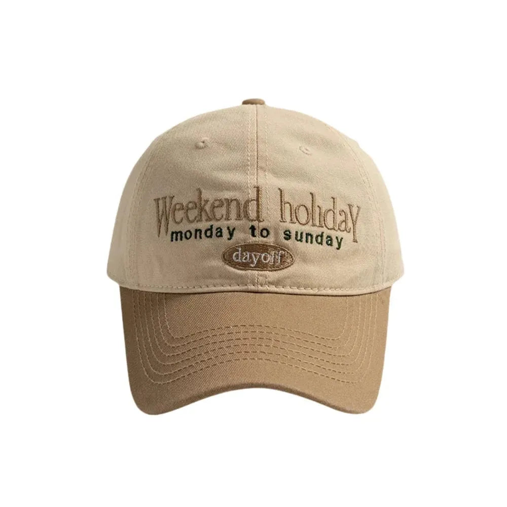Weekend Holiday Embroidered Two-Tone Baseball Cap - Cream Crown, Brown Peak Casual Hat