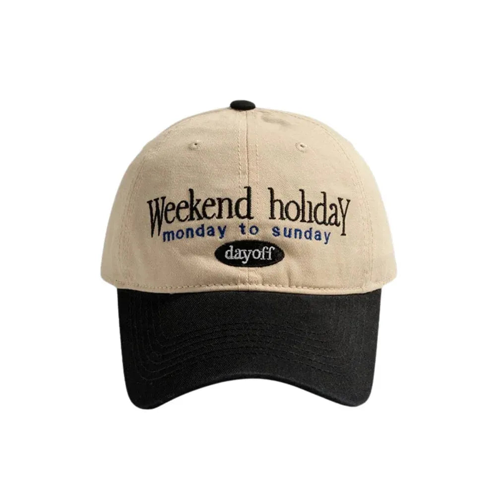 Weekend Holiday Embroidered Two-Tone Baseball Cap - Cream Crown, Black Peak Casual Hat