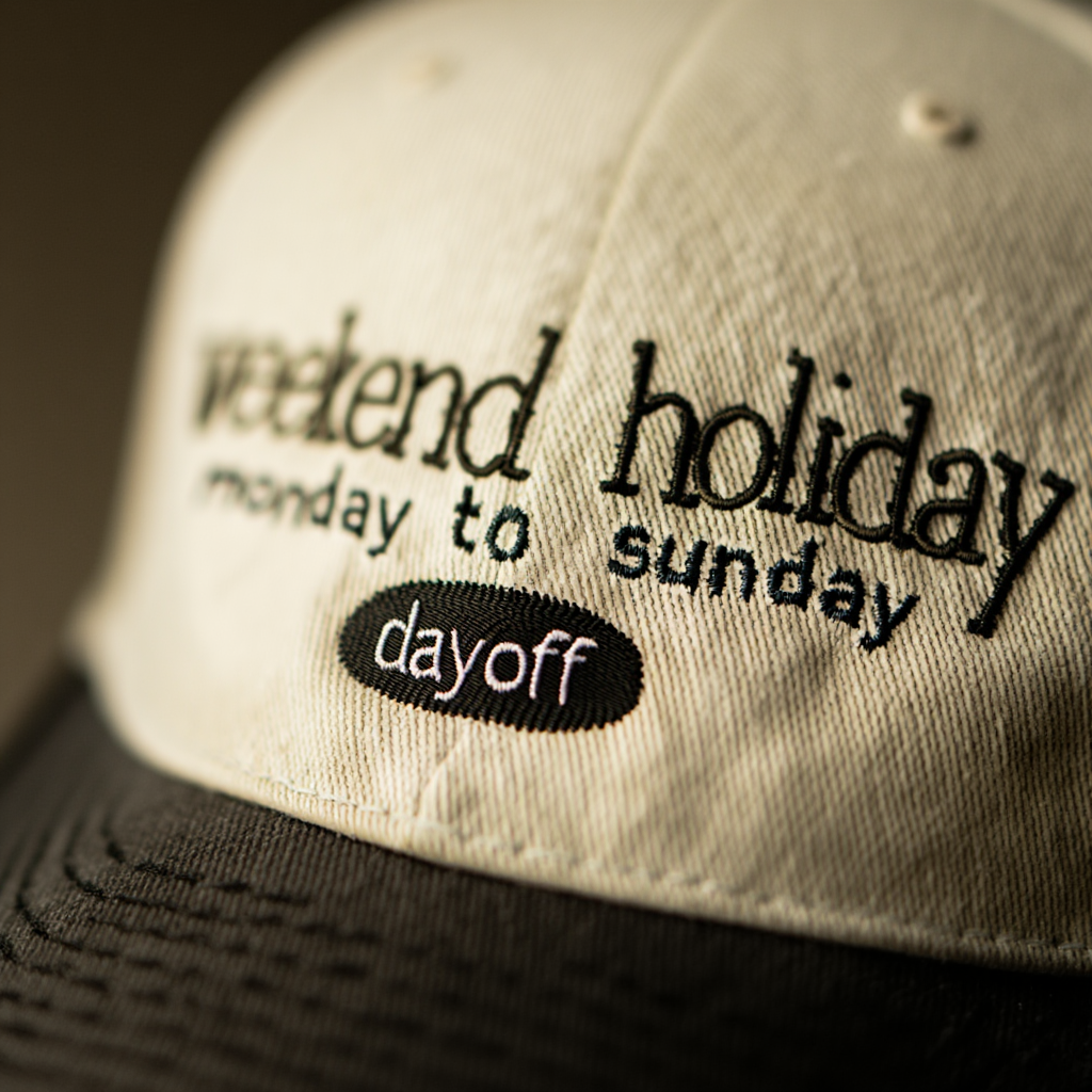 Weekend Holiday Embroidered Two-Tone Baseball Cap - Cream Crown, Black Peak Casual Hat