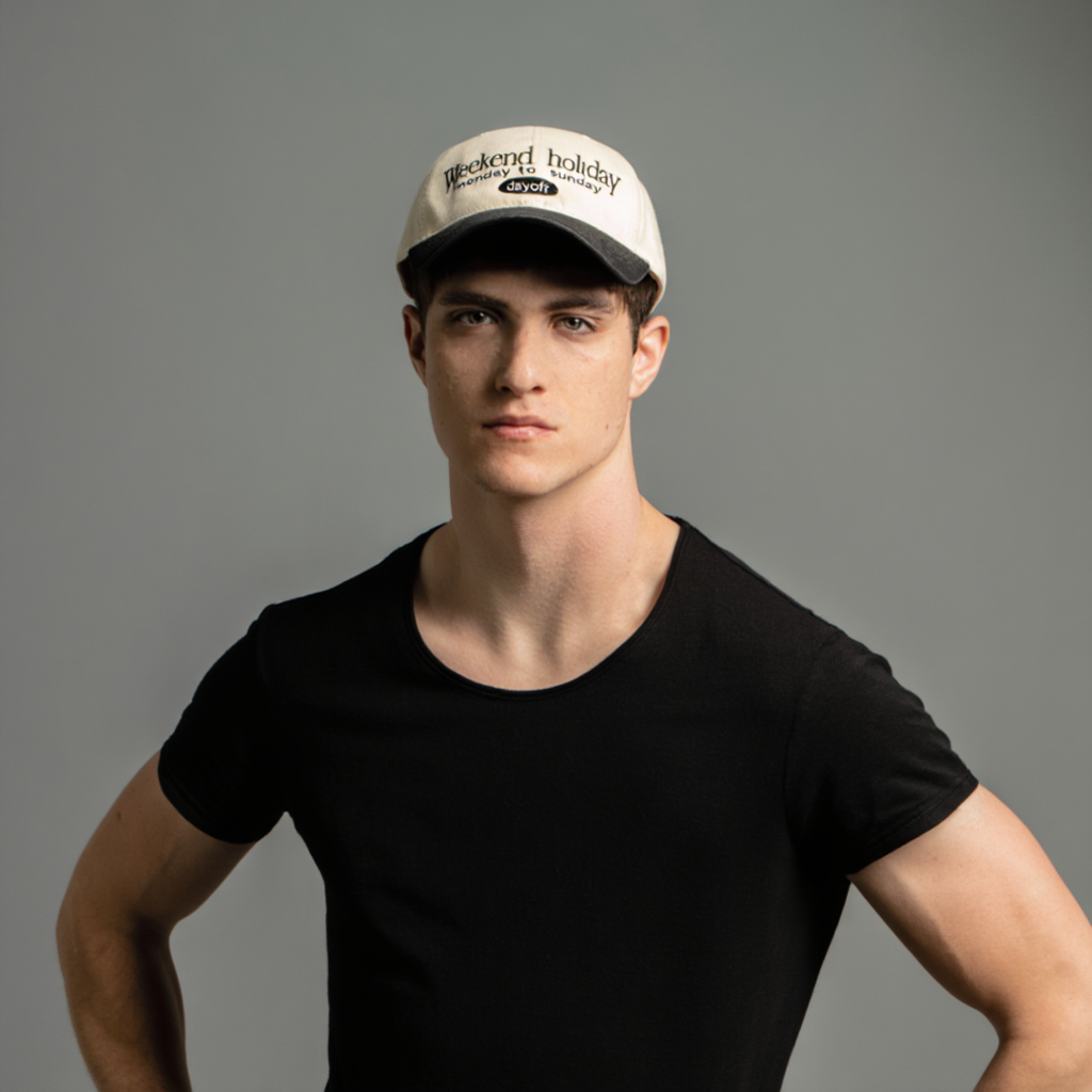 Weekend Holiday Embroidered Two-Tone Baseball Cap - Cream Crown, Black Peak Casual Hat