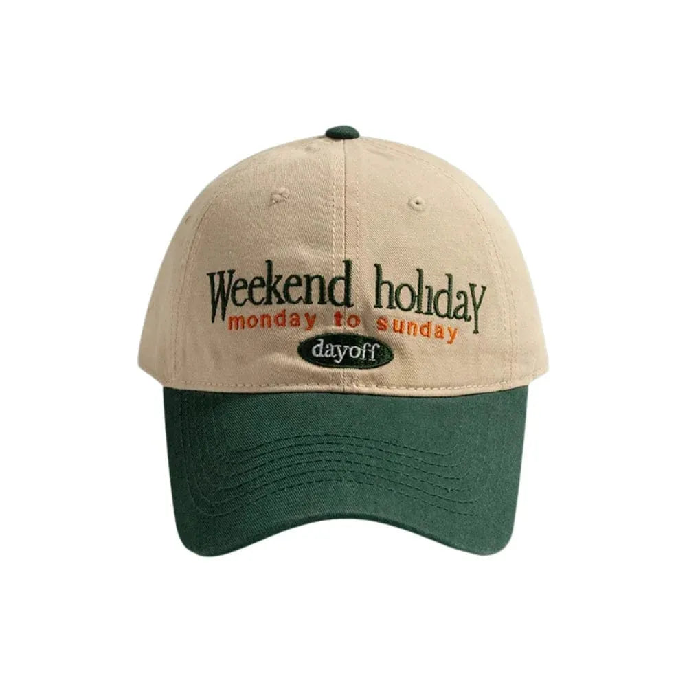 Weekend Holiday Embroidered Two-Tone Baseball Cap - Cream Crown, Green Peak Casual Hat