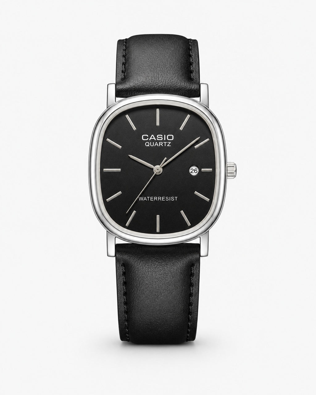 Relógio Casio Quartz Masculino – Pulseira de Couro Preta, Resistente à Água