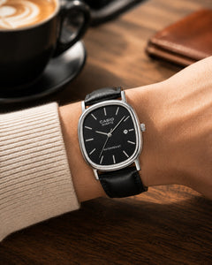 Relógio Casio Quartz Masculino – Pulseira de Couro Preta, Resistente à Água