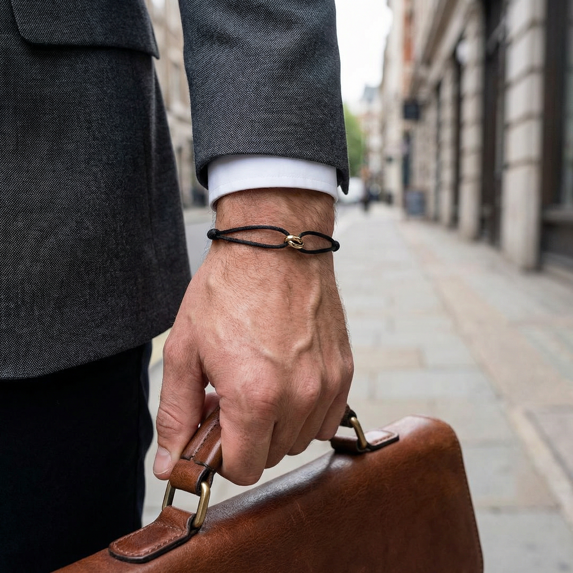 Liora Black Bracelet For Men – Adjustable Cord