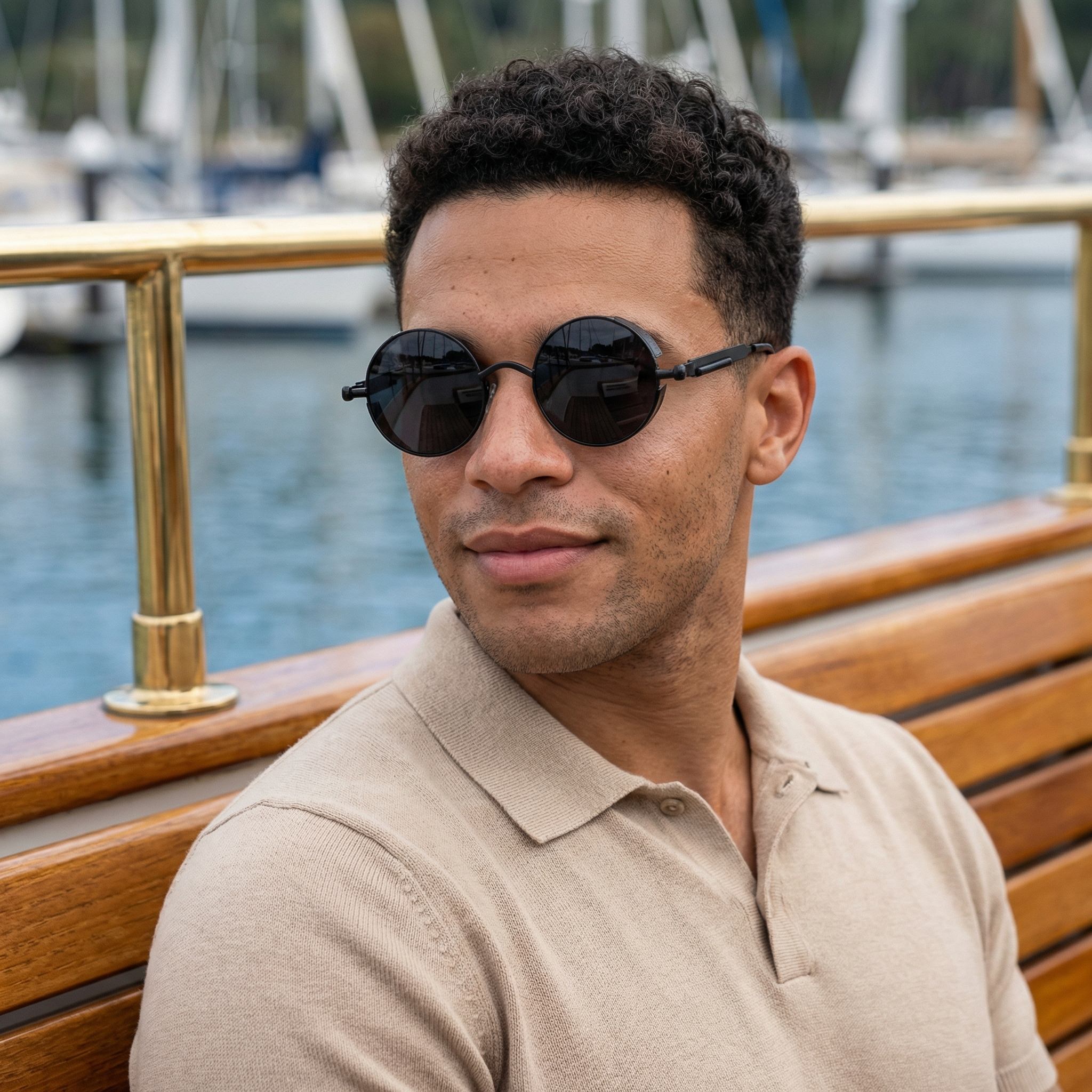 Men’s Modern Round Sunglasses – Matte Black Frame