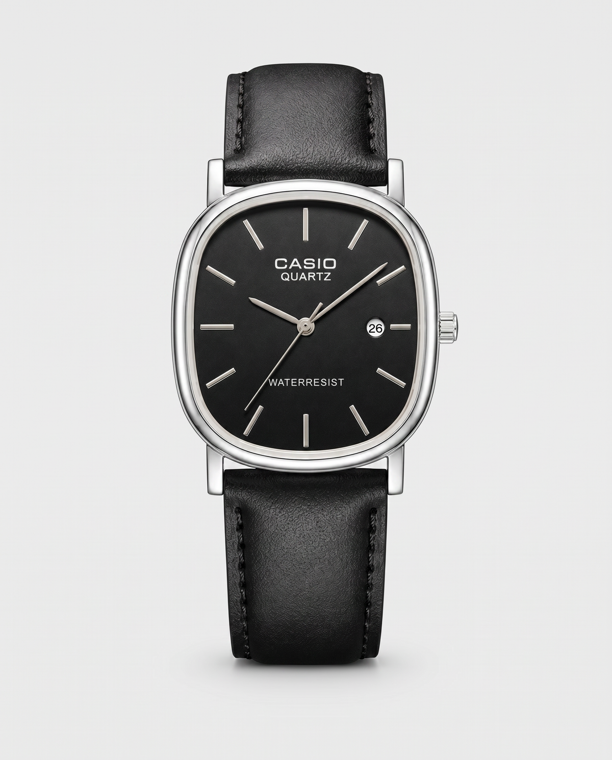 Relógio Casio Quartz Masculino – Pulseira de Couro Preta, Resistente à Água