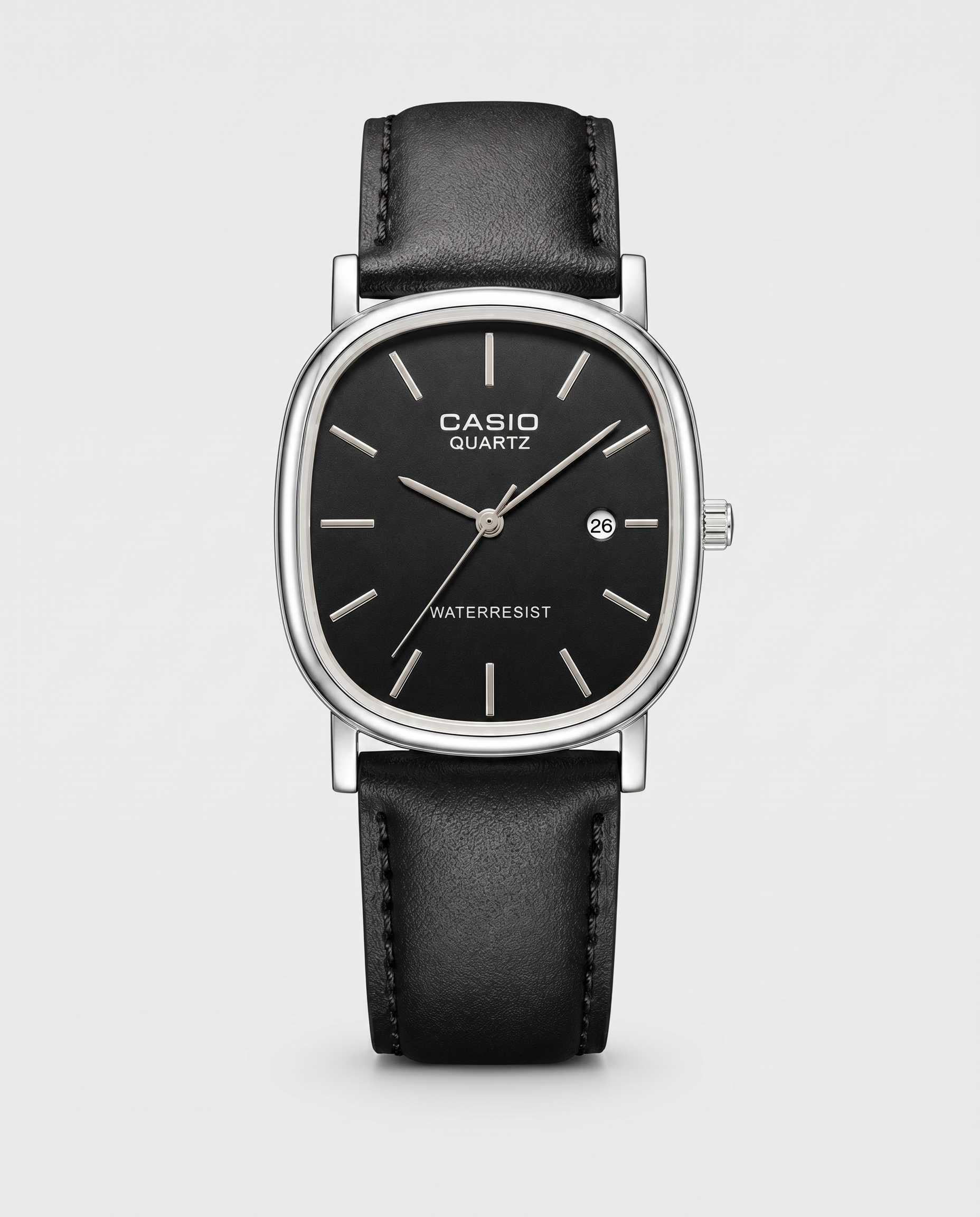 Relógio Casio Quartz Masculino – Pulseira de Couro Preta, Resistente à Água