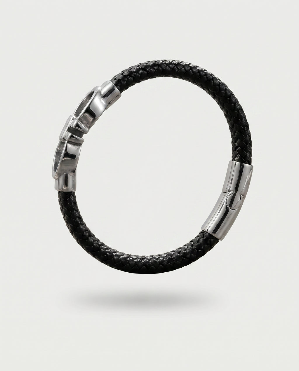 Stylish Men's Black Leather Bracelet – Silver Clasp