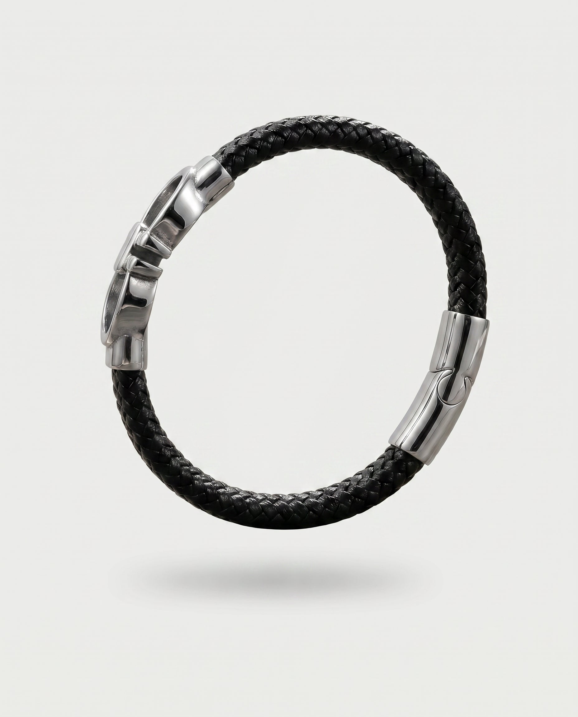 Stylish Men's Black Leather Bracelet – Silver Clasp