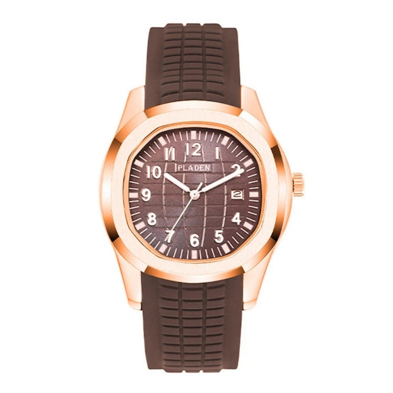 Aquattico Mens 42mm Sport Watch - Durable Brown Rubber Strap, Water Resistant