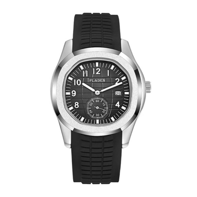 Aquattico Mens 42mm Sport Watch - Durable Black Rubber Strap, Water Resistant