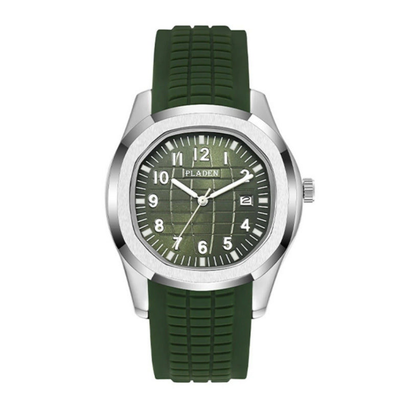 Aquattico Mens 42mm Sport Watch - Durable Olive Green Rubber Strap, Water Resistant